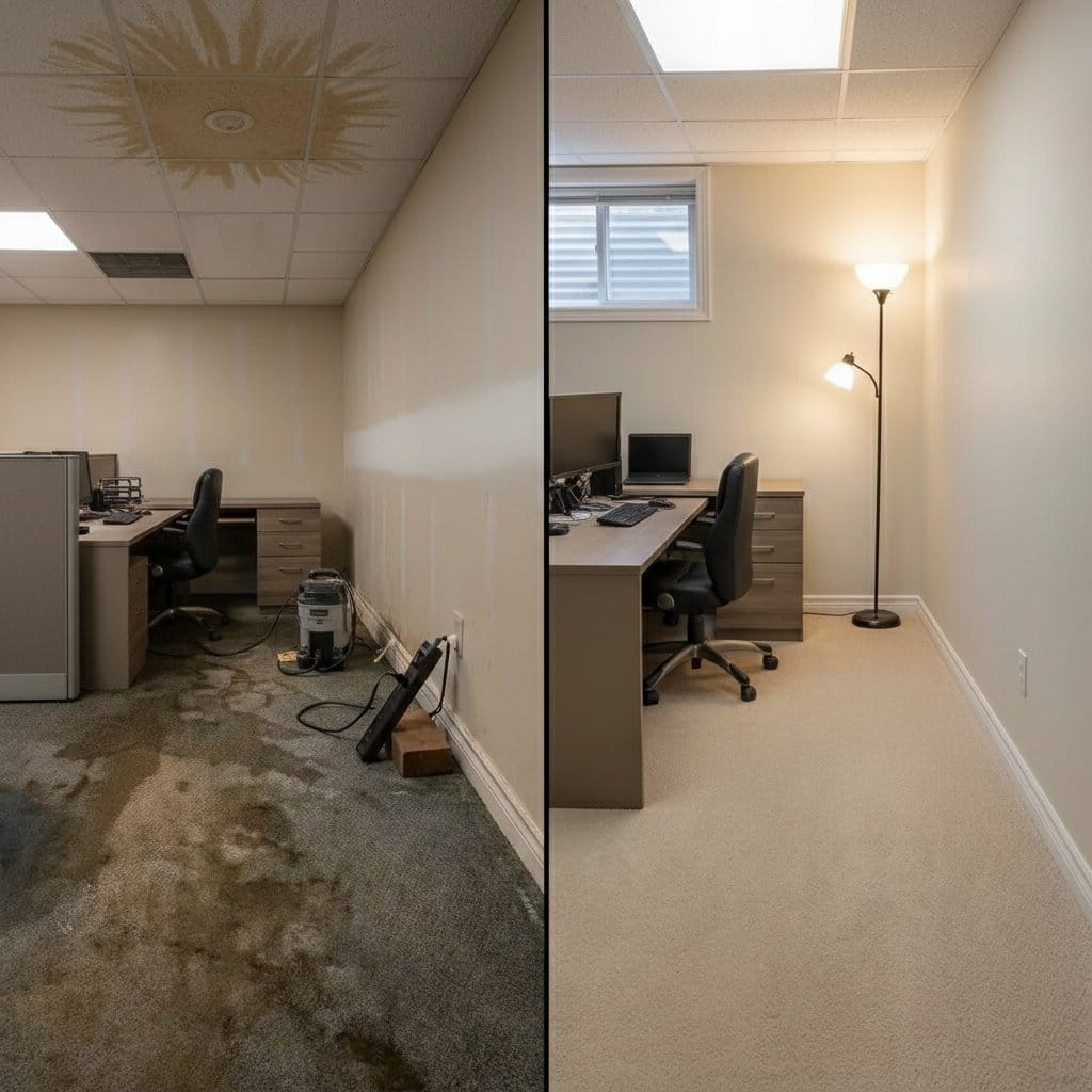 Woodcliff Lake Water Damage Restoration commercial office space restoration before and after in Woodcliff Lake