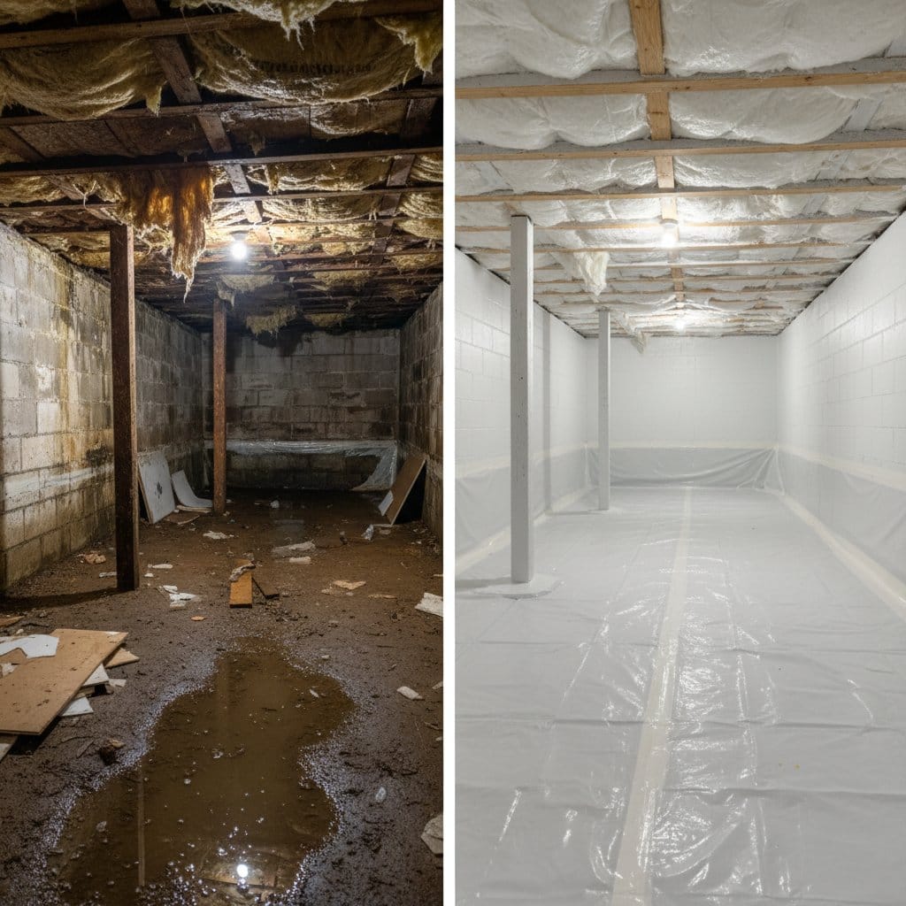 Woodcliff Lake Water Damage Restoration crawl space restoration before and after in Woodcliff Lake