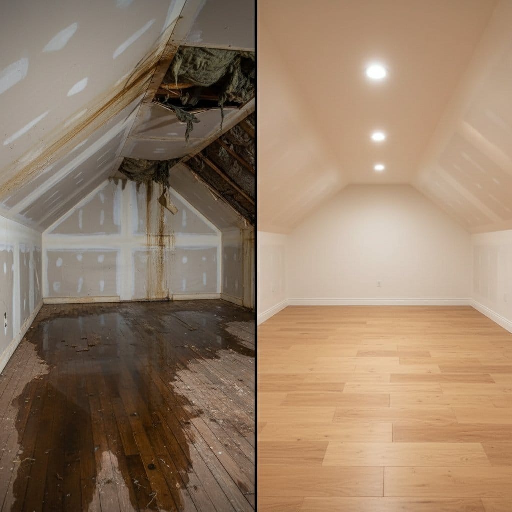 Woodcliff Lake Water Damage Restoration attic space restoration before and after in Woodcliff Lake